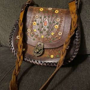 Vintage 70’s Mushroom and Flower Leather Shoulder Bag